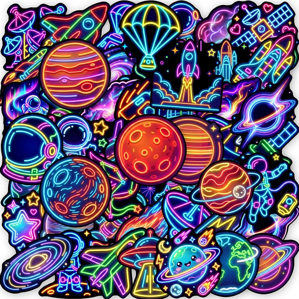 10/30/50pcs Cute Neon Astronaut Spaceman Stickers Cool Graffiti Stationery Luggage Phone Waterproof Cartoon DIY Sticker