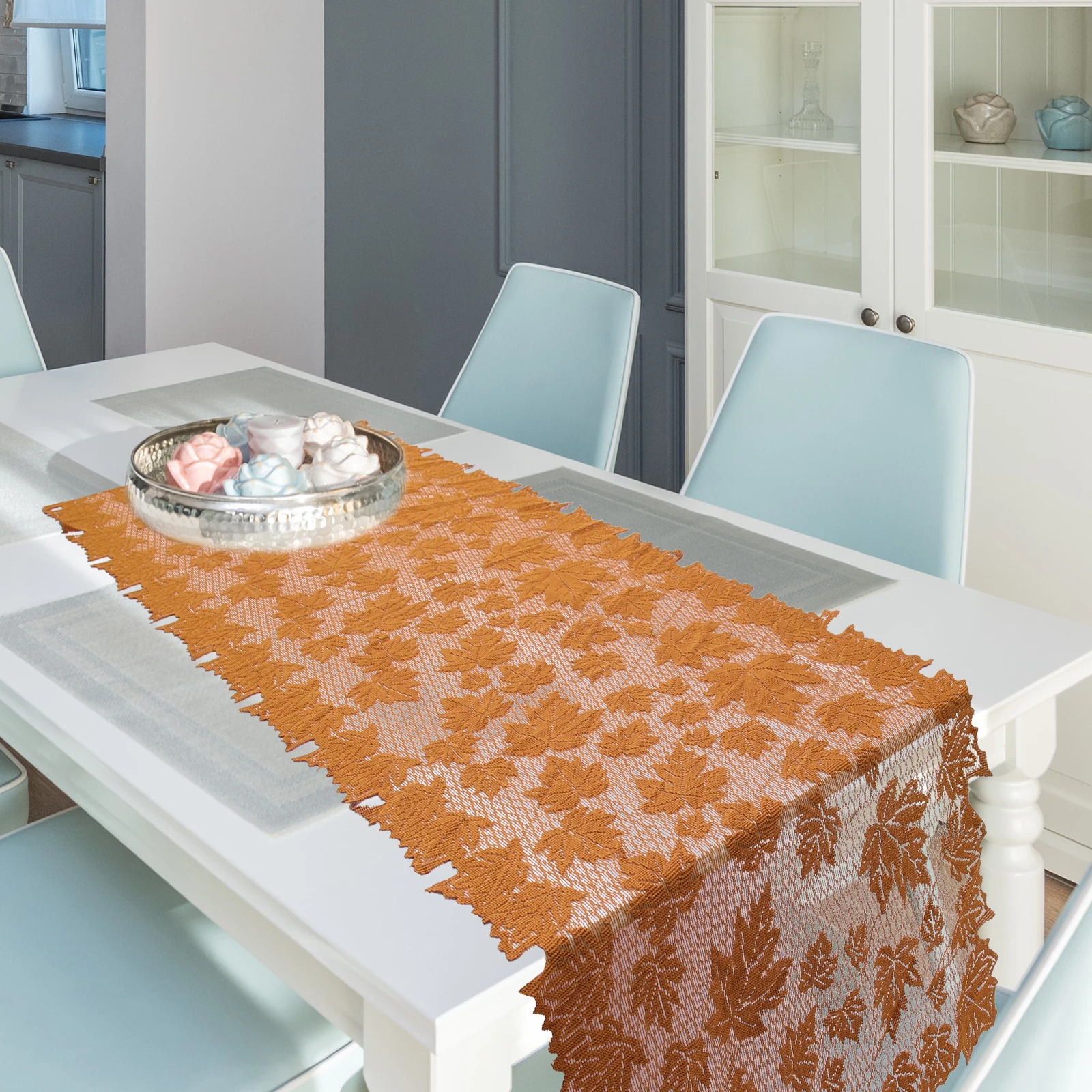 

Thanksgiving Table Deep Brown Lace Party Decorative Table Runner Tablecloth 60x150cm Party Home Decor Harvest Maple Leaf