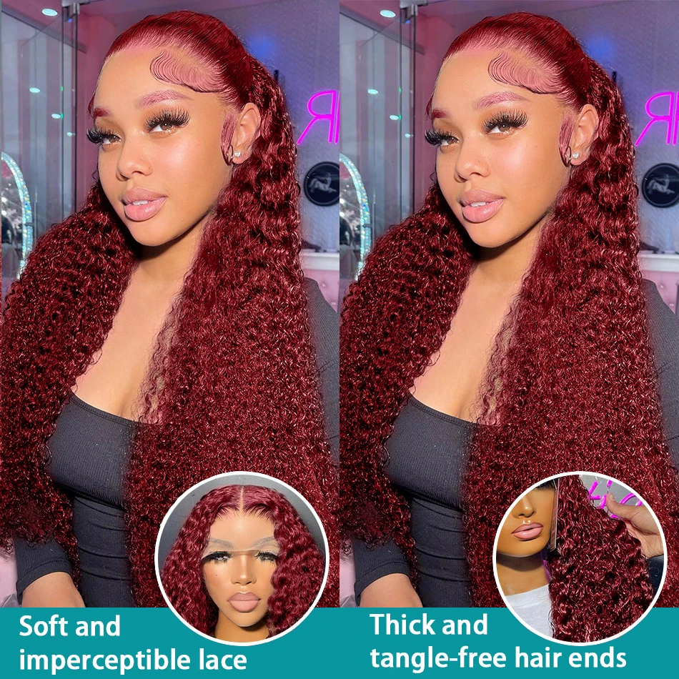 Burgundy 99J Deep Wave Lace Front Wigs Human Hair Lace Frontal Wig HD Transparent Lace 13x6 Red Colored Brazilian Hair For Women