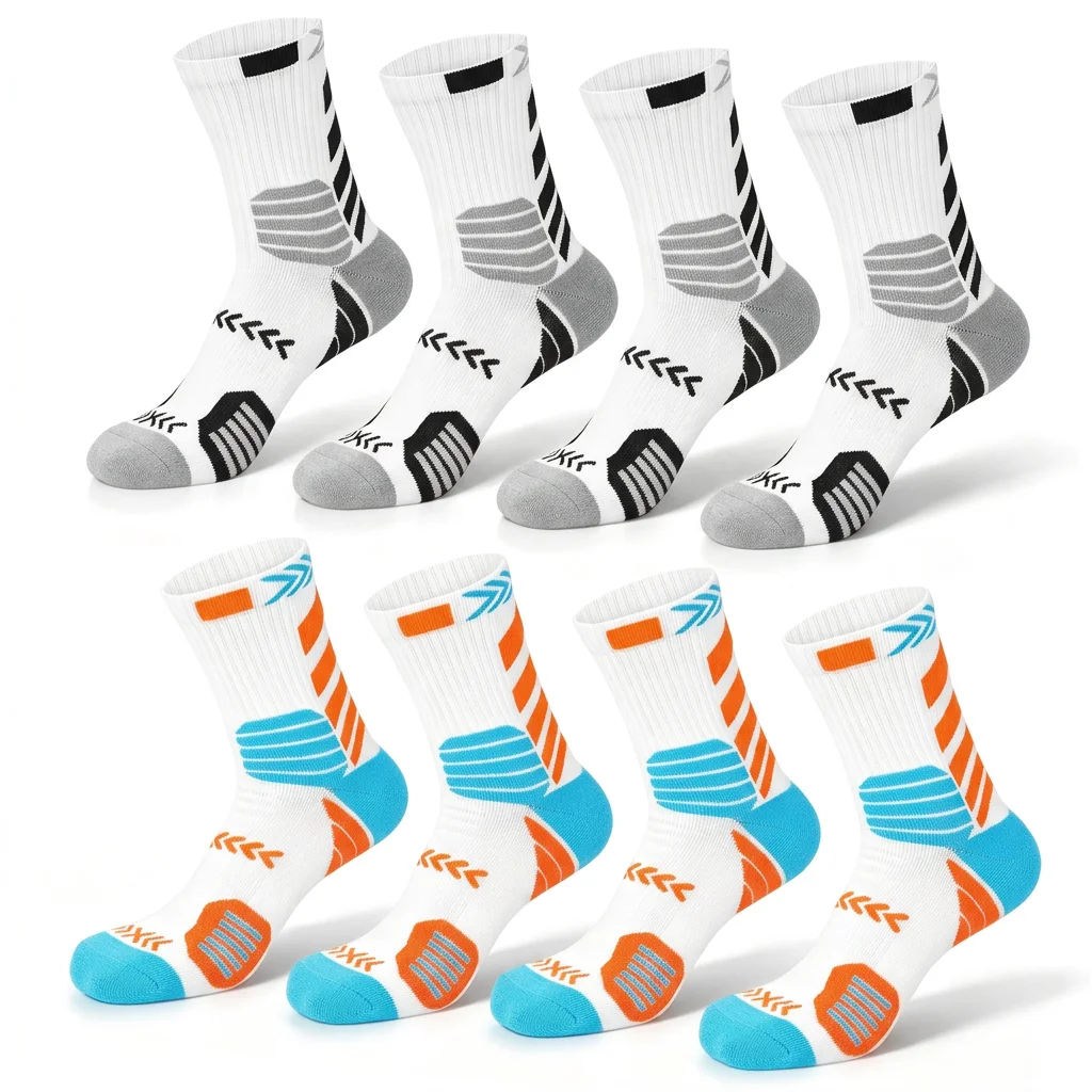 2Pair Crew Sports Stockings EU Size 27-44 Anti Slip Textured Crew Foot Covering for Basketball Running Cycling Athletic Stocking