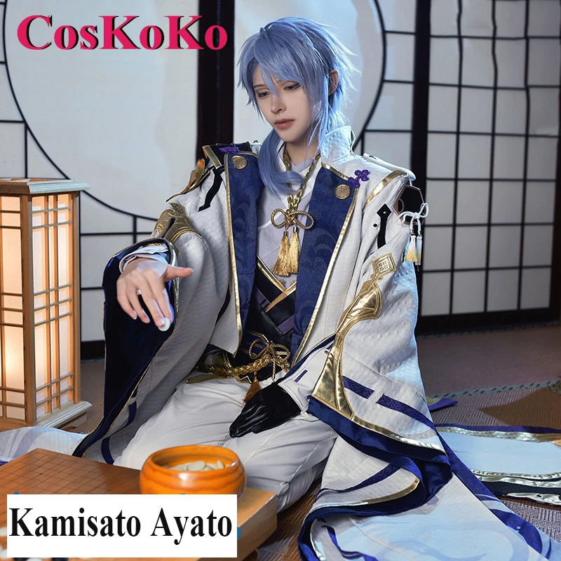 

CosKoKo Kamisato Ayato Косплей Аниме игра Genshin ударопрочный костюм модная боевая униформа для мужчин на Хэллоуин