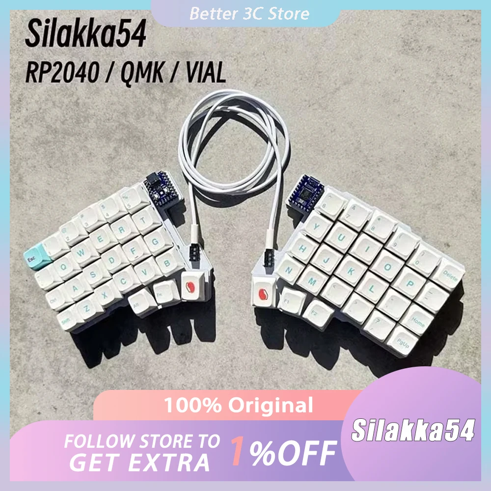 Silakka54 Split Keyboard Wired Support QMK/VIAL Gamer Keyboard Hot Swap Ergonomics RP2040zero PC Accessory Customized Gifts