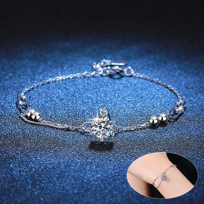 Apasion 1 ct Real Moissanite Tennis Bracelets For Women 100% 925 Sterling Silver Adjustable 16+3cm Bangle Girl Fine Jewelry