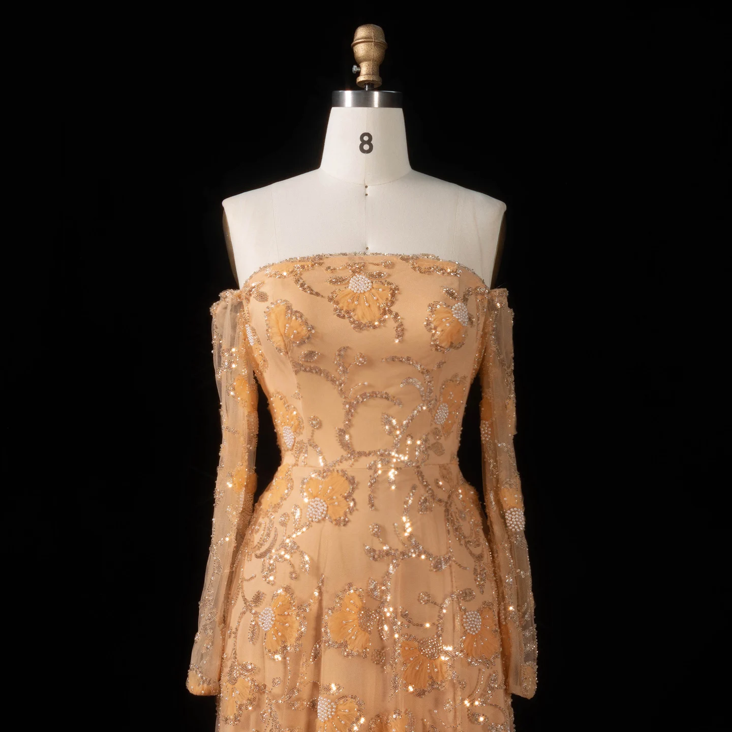 Sharon Said Rosa Elegantes Schulterfreies Abendkleid mit Langen Ärmeln für Damen, Hochzeit, Perlenbesetztes Formelles Ballkleid, SS638 Maßanfertigung – Detail 24
