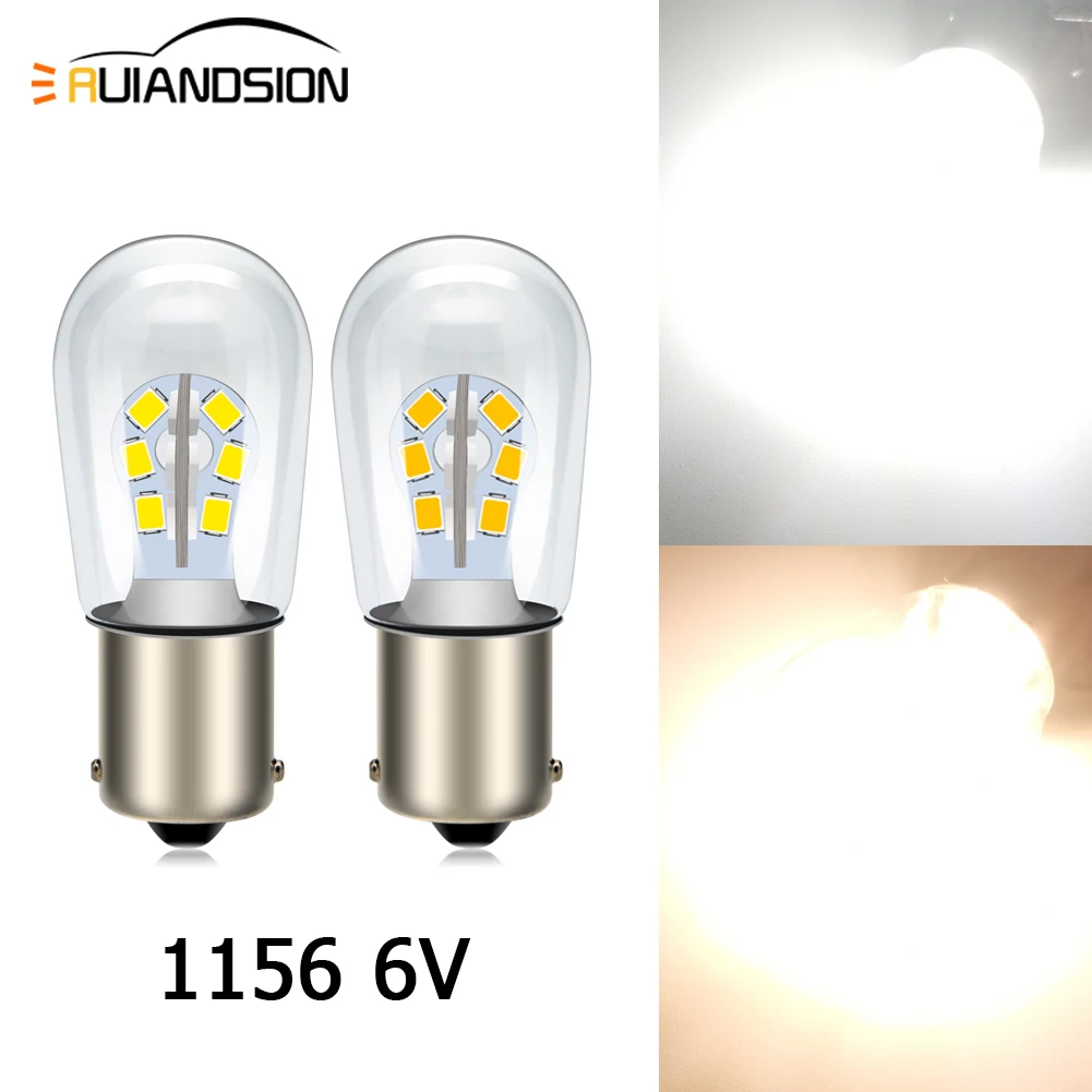 

2Pcs 1156 BA15S 6V Glass Cover LED Bulb Car Signal Light Tail Stop Lights LED Lamp Universal Turn Indicator Non-Polarity Bulbs