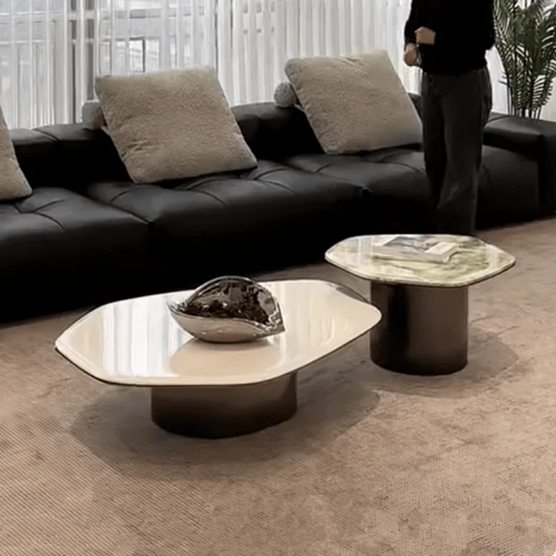 

Italian light luxury natural marble small apartment irregular high and low size combination coffee table