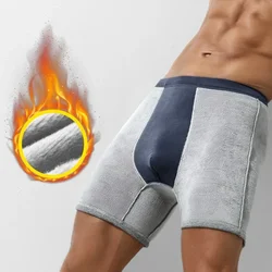 Men's Thermal Underwear Fleece Thickened Anti-wear Leg Lengthened Boxers Autumn Winter Briefs Elderly Heating Flat-angle Pants