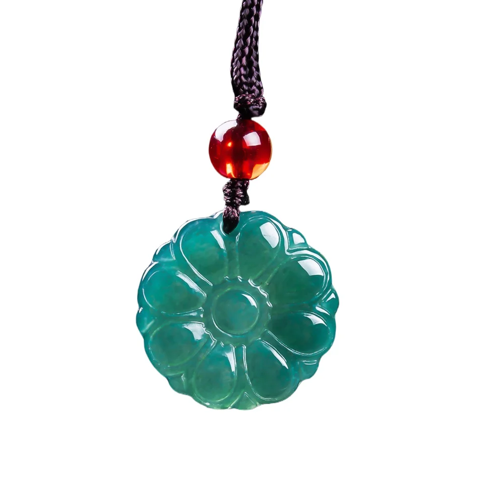 

Натуральный Изумрудный Жадеит Синяя Вода Подвеска Подвеска Ожерелье Изысканный Резной Шарм Ювелирные Изделия Модный Амулет Подарки для Мужчин Женщин