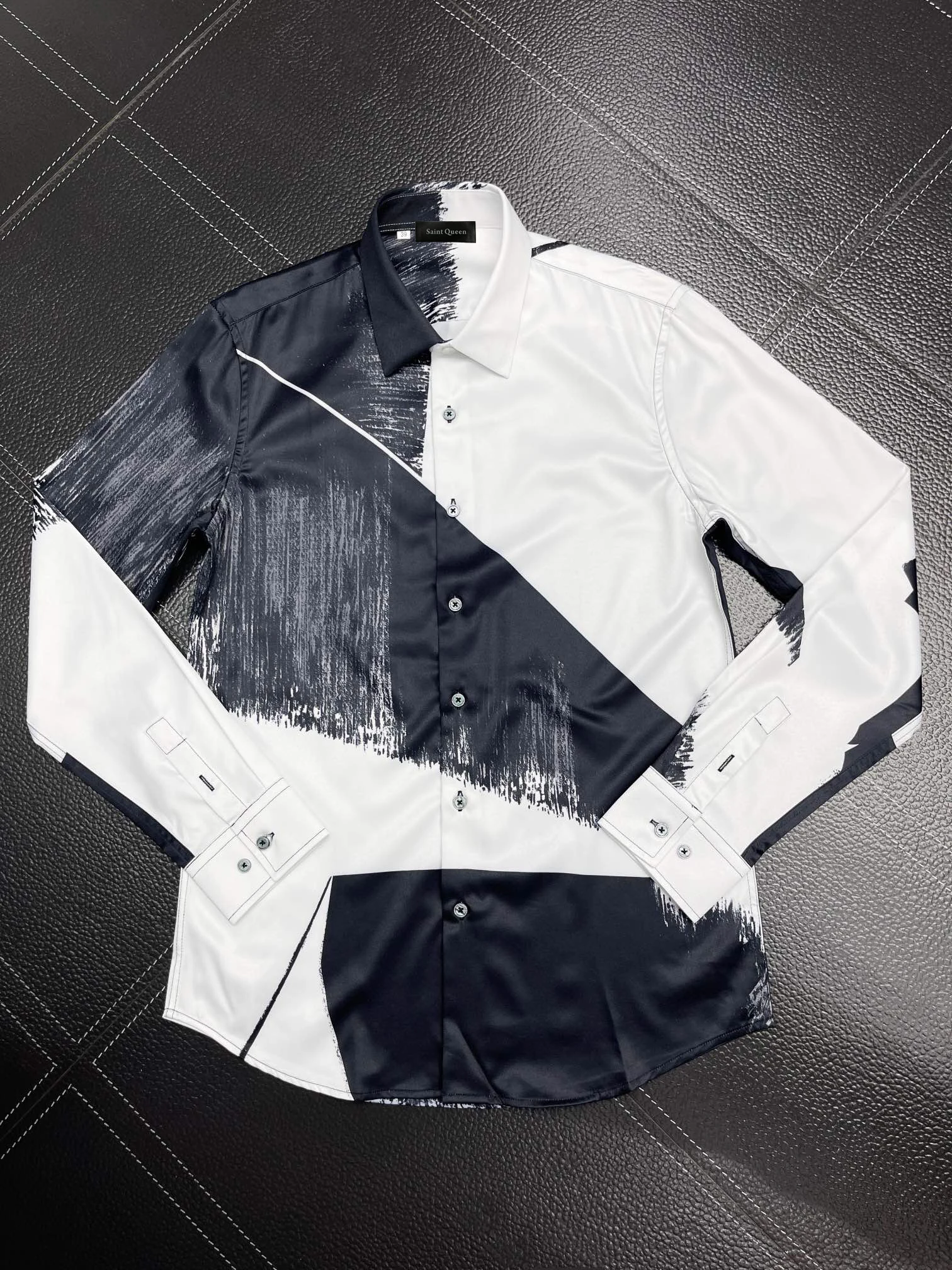 

Saint Queen Men's Shirt Slim Fit Flex Collar Stretch With Fold Harness Men Dress Shirts Button-Down Work Cotton Tops | 686