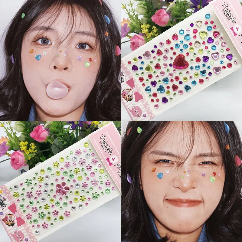 DIY Face Makeup Decoration Acrylic Sticker Crystal Diamond Drill Phone Decoration Sticker Disposable Rhinestones Tattoo Stickers