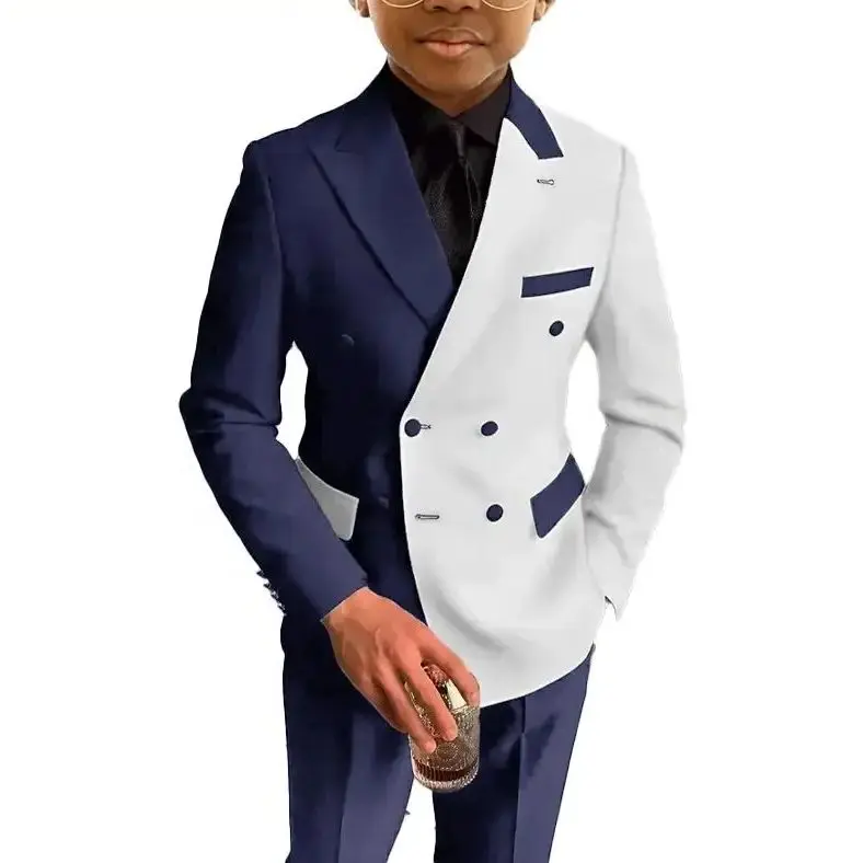 Boys Suit Jacket Pants 2 Pieces Wedding Double Breasted Blazer Set Slim Fit 3-16 Years Old Clothes for Child Tuxedo Kids Fashion