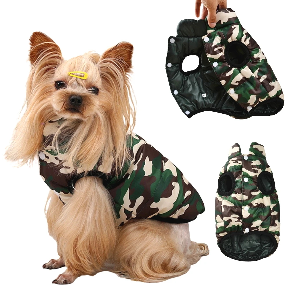 Winter Dog Coat Pet Dog Clothes For Small Medium Dogs Cats Warm Reversible Puppy Costume with Leash Hole Chihuahua Pug Overalls