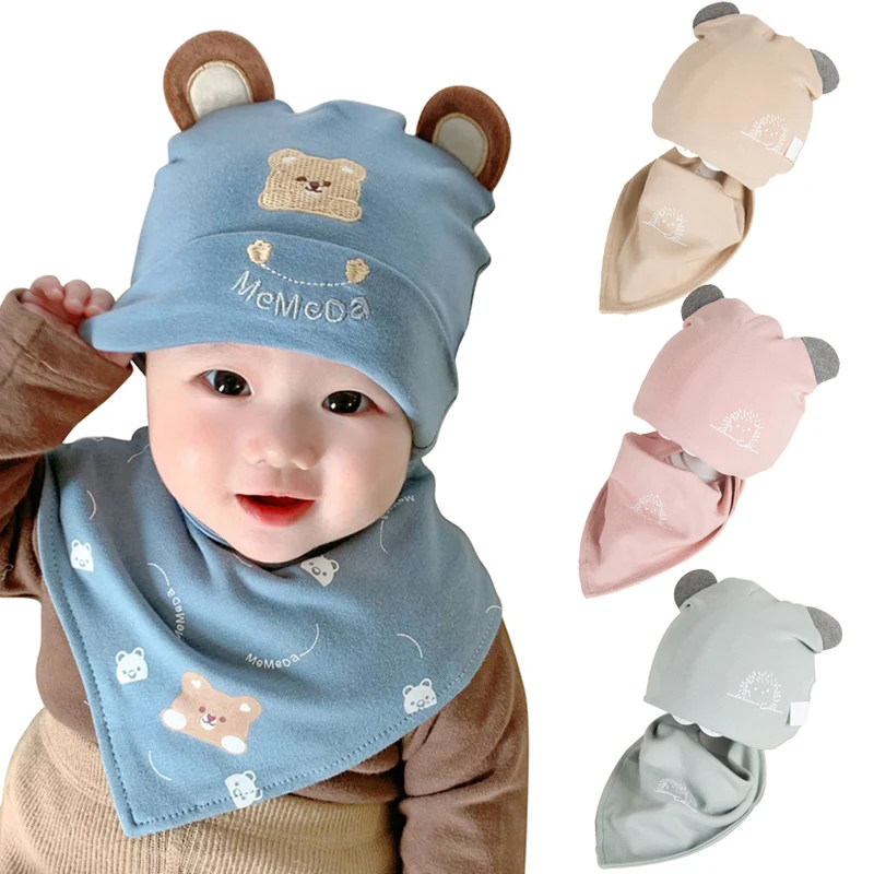 New Baby Beanie Autumn Winter Newborn Baby Hat for Girls Boys Cotton Baby Cap Scarf Set Soft Infant Toddler Bonnet Hats