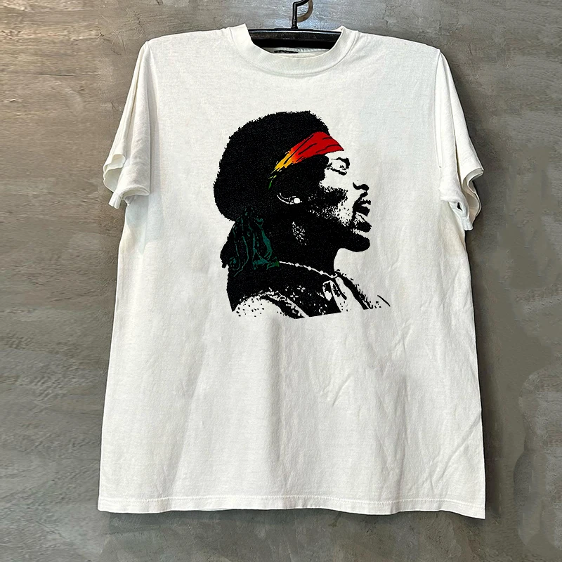 Bob Marley Singer Portrait American Heavyweight Pure Cotton Short Sleeve T-Shirt round Neck Casual Loose Fit Teen Summer Top