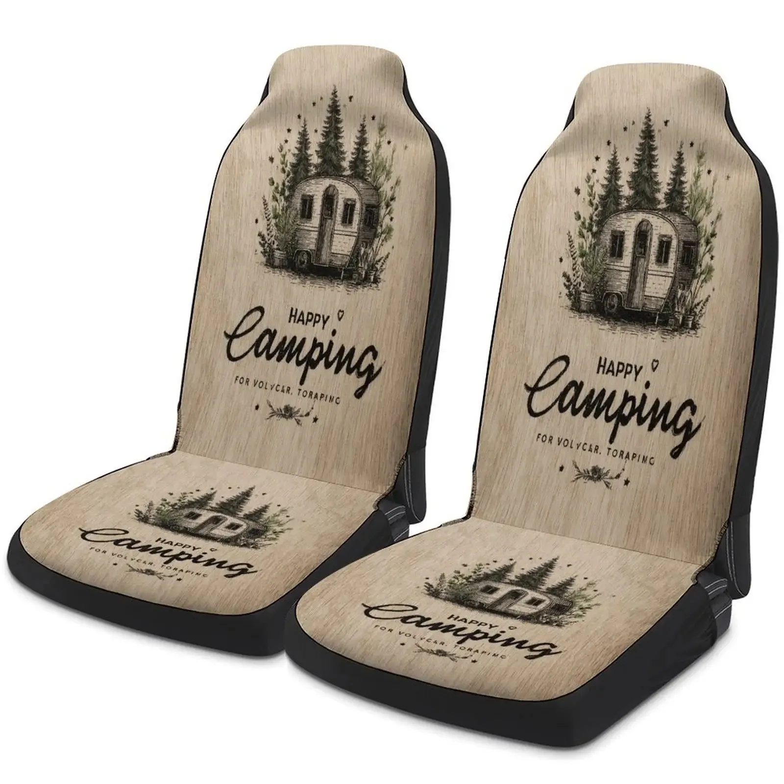 2pcs Complete Covers For Motorhome Seats- Durable And Suitable For All Weather, Beige Design& With RV Graphics And Matched In Pi