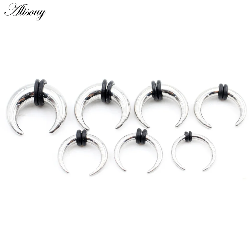 2PCS Stainless Steel C Shape Buffalo Horn Nose Ring Ear Taper Stretcher Expander Septum Captive Tragus Piercing Body Jewelry