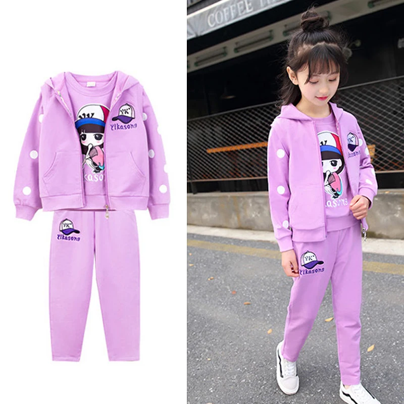 

Autumn 3pcs/set tracksuit for girls teenage clothing set zipper sports clothes for girls children tracksuit kid sport suit 4-12T