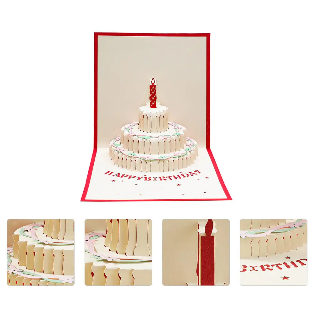 2Pcs 3D Birthday Cake Greeting Cards Creative Handmade Pop Up Design Cheerful Visual Effect Ideal Gift for Colleagues Relatives