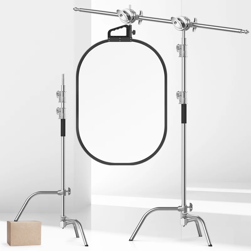 330cm Stainless Steel Metal Photography C-Stand Light Stand with Reflector Panel Boom Arm for Photo Studio Prop(5 in 1 reflector