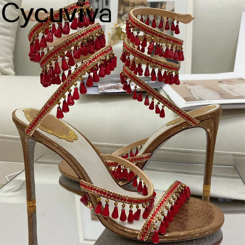 

Ankle Strap Beaded Crystal Sandals Women Rhinestone Peep Toe Thin High Heel Shoes Summer Sexy Street Fashion Party Wedding Shoes