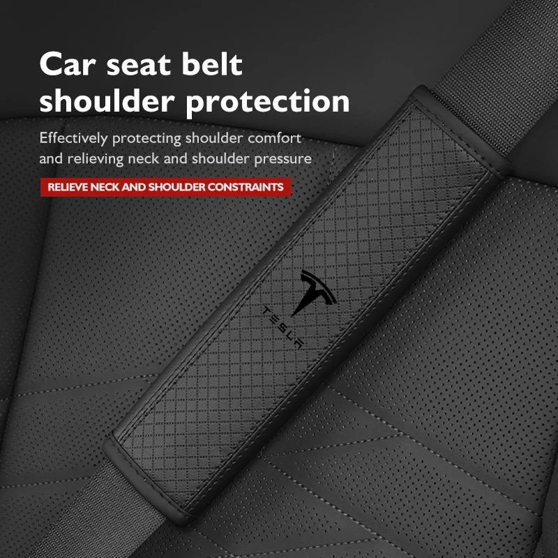 For Tesla Leather Car Seat Embossed Belt Shoulder Cover Protection Pad Model 3 S Y X