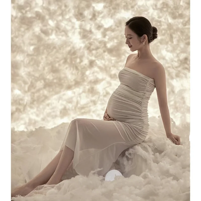 Sexy Pregnant Women Photography Props Dresses White Off Shoulder Baby Shower Dress Maternity Photo Shoot Art Clothing