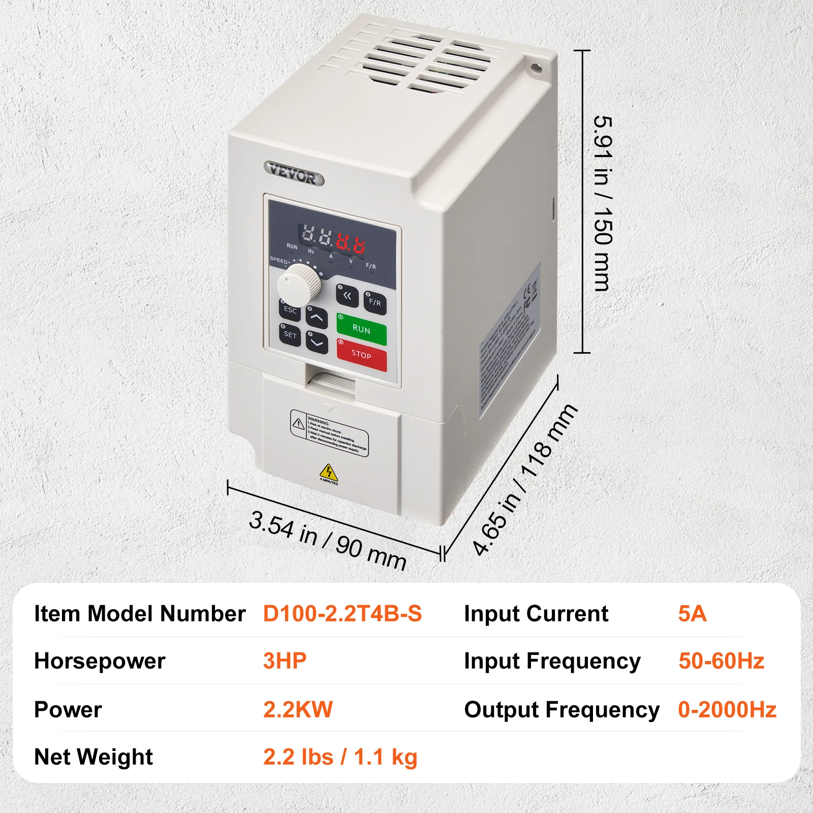 SucceBuy VFD 2,2 kW/4 kW 3 fase AC 380 V ingang tot 3 fase 0-380 V uitgang variabele frequentieaandrijving voor spilmotorsnelheidsregeling