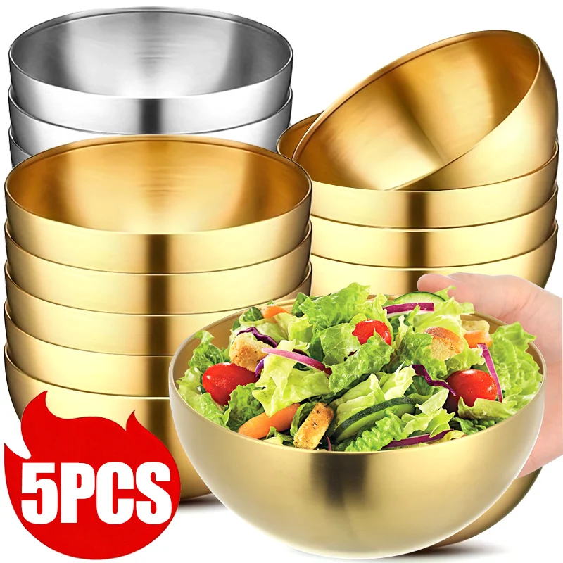 1/5Pcs Salad Bowls Stainless Steel Multipurpose Fruits Pasta Soup Salad Baking Home Kitchen Frosted Bowls Circular Cooking Basin