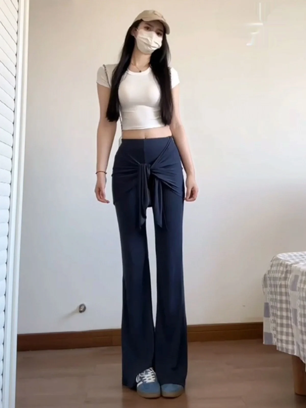 

Blue Yoga Pants Women's Casual Loose High Waist Slimming Fitn Trousers Bell Bot Thin Mask Design Original Design Silk