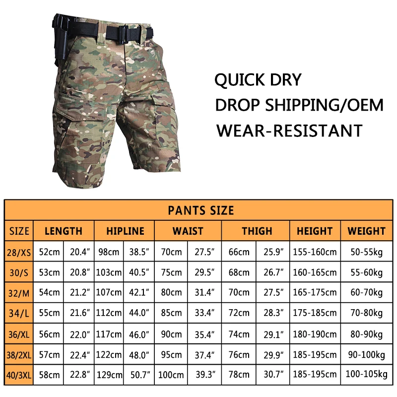 Cargo Hiking Shorts Men Multi Pocket Causal Shorts Camo Hunting Clothes Pants Military Mens Loose Outdoor Short Tactico Hombre