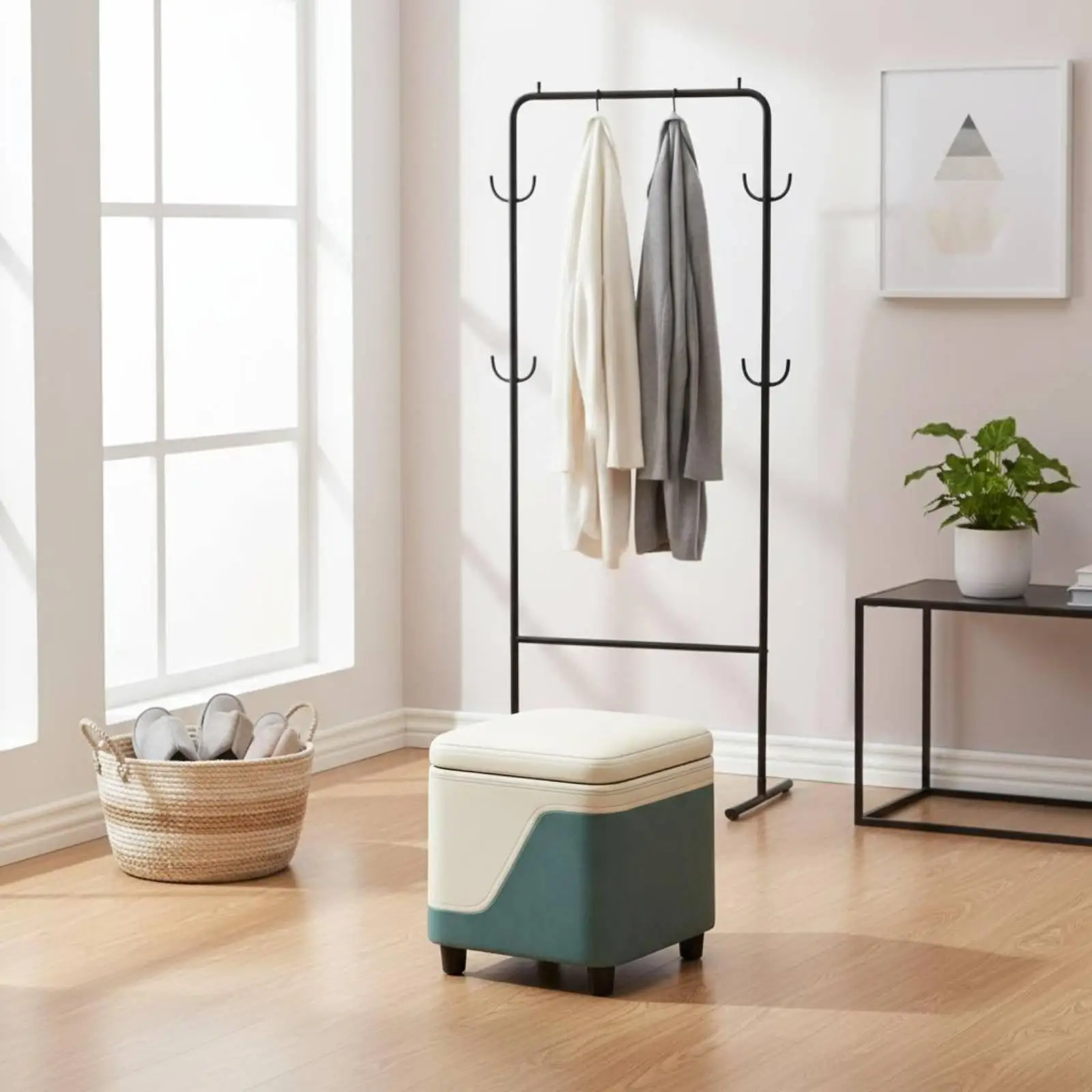 Multifunctional Storage Ottoman Small Foot Stool Simple Shoe‑Changing Bench Home Sofa Side Storage Box for Entryway Living Room