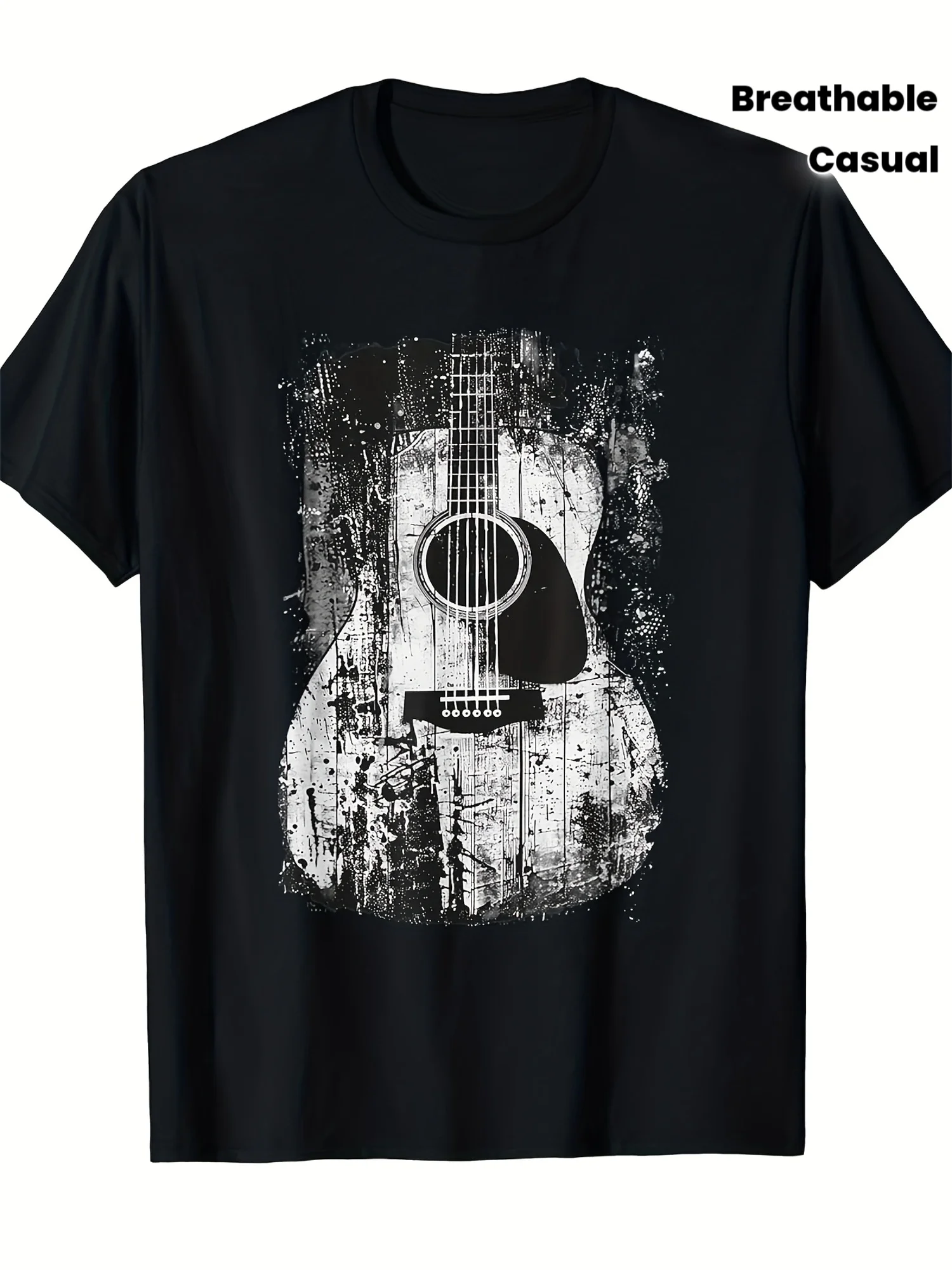 Camiseta retro de guitarra con sonido original de rock para hombre - Camiseta con temática musical antigua 100% algodón