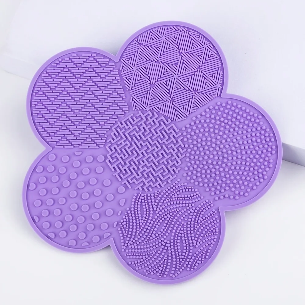 1 tapete de silicona para limpiar brochas de maquillaje, en forma de flor, con ventosa, portátil, para una limpieza eficiente de los utensilios de maquillaje