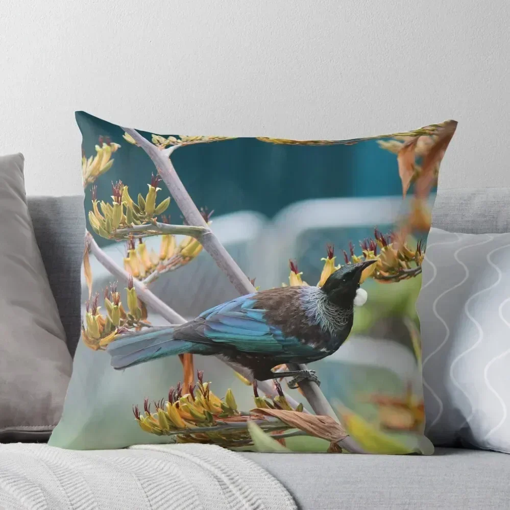 

Tui feasting Urquharts Bay, NZ Throw Pillow Cushions Home Decor Rectangular Cushion Cover pillow