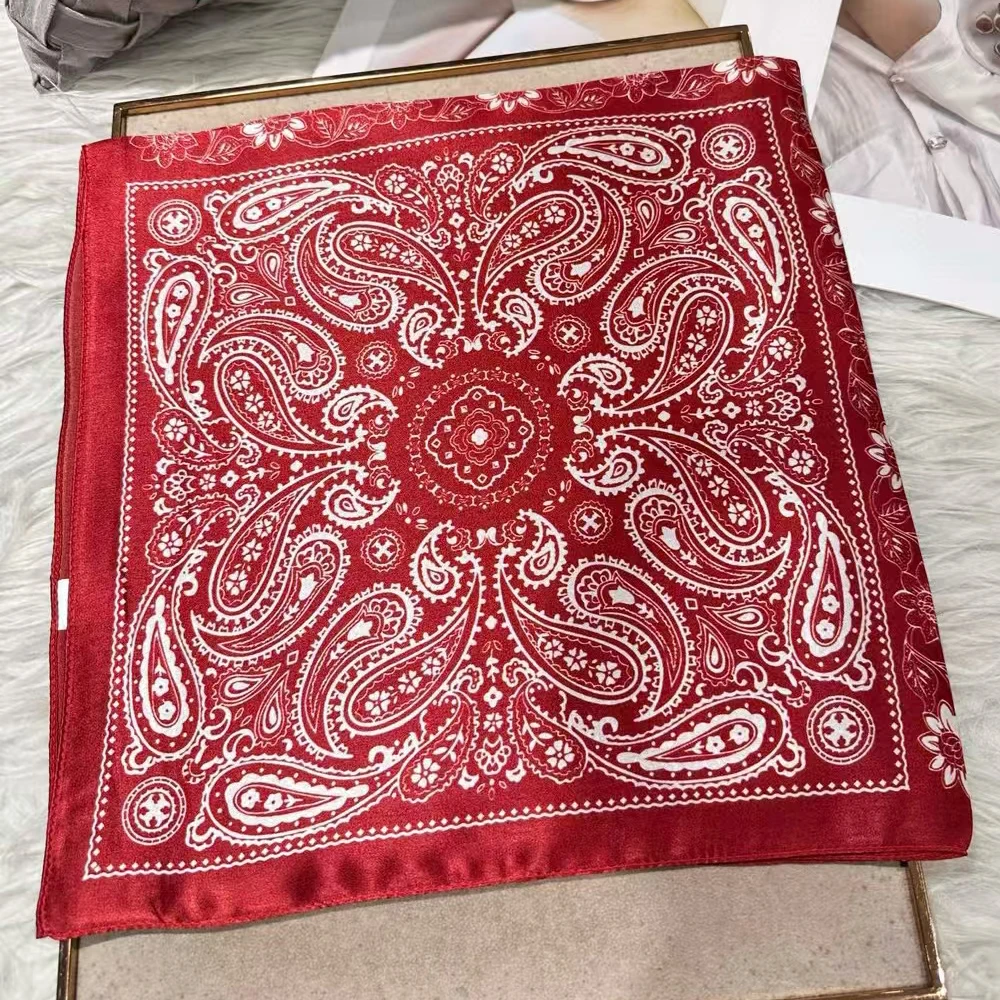 

Red Paisley 100% Mulberry Silk Small Square Scarf Women Spring Fall Summer Hair Scarf Elegant Neck Scarves Neckerchief 53*53cm