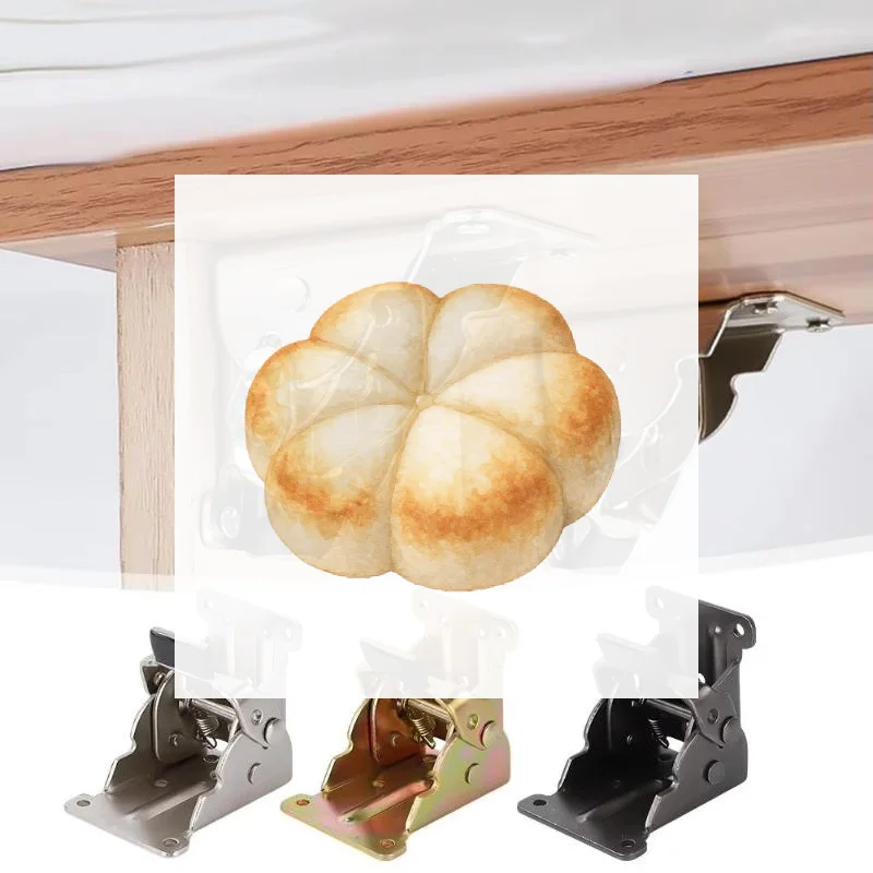 4Pcs Foldable Bracket Folding Locking Hinge Lock Extension Support Bracket Self-Lock Hinge With Screws For Table Bed Leg Feet