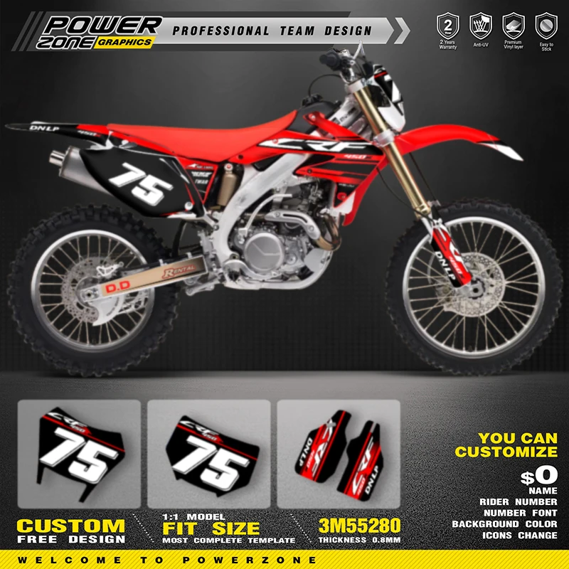 

PowerZone пользовательские мотоциклетные графические фоны, наклейки, наборы наклеек для HONDA CRF450X 2005-2017 2018