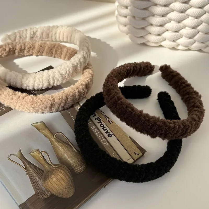 Winter Brown Color Furry Headband for Woman Girls Sweet Elegant Plush Hair Hoop Wash Face Hair Band Fashion New Hair Accessories