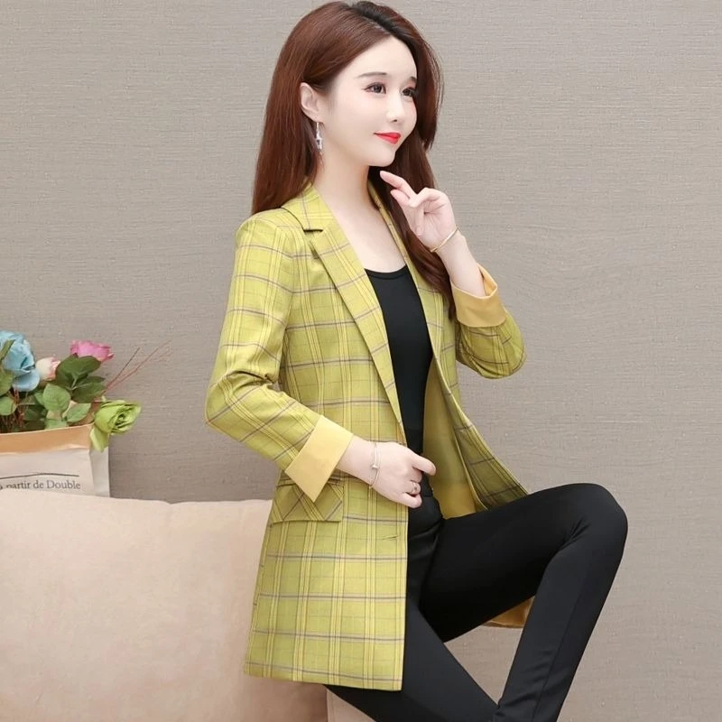 

​women's 2025 Autumn New Retro Loose Fit Yellow & Blue Check Short Sleeve Vintage Style Fashion Outerwear​