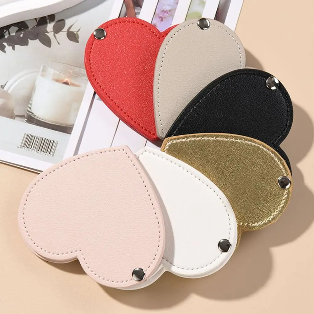 Mini Portable Heart Compact Mirror Solid Color Unbreakable Cosmetic Mirror Ultra-thin Rotating Makeup Mirror Travel