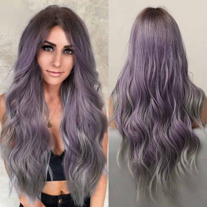 

Ombre Purple Natural Wavy Curly Synthetic Hair Women Cosplay Wigs Fashion Party