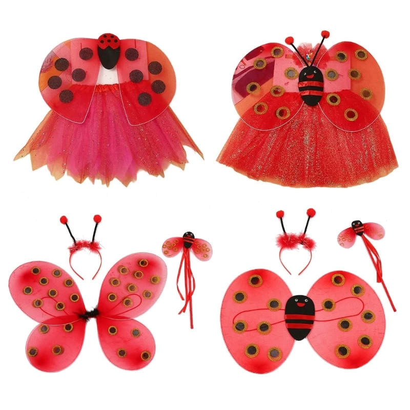 Vlinder Vliegende Insecten Kostuum Set Halloween Dier Kostuum Accessoires Voor Kinderen Cosplay, Vleugel, Rok, Toverstaf, Hoofdband