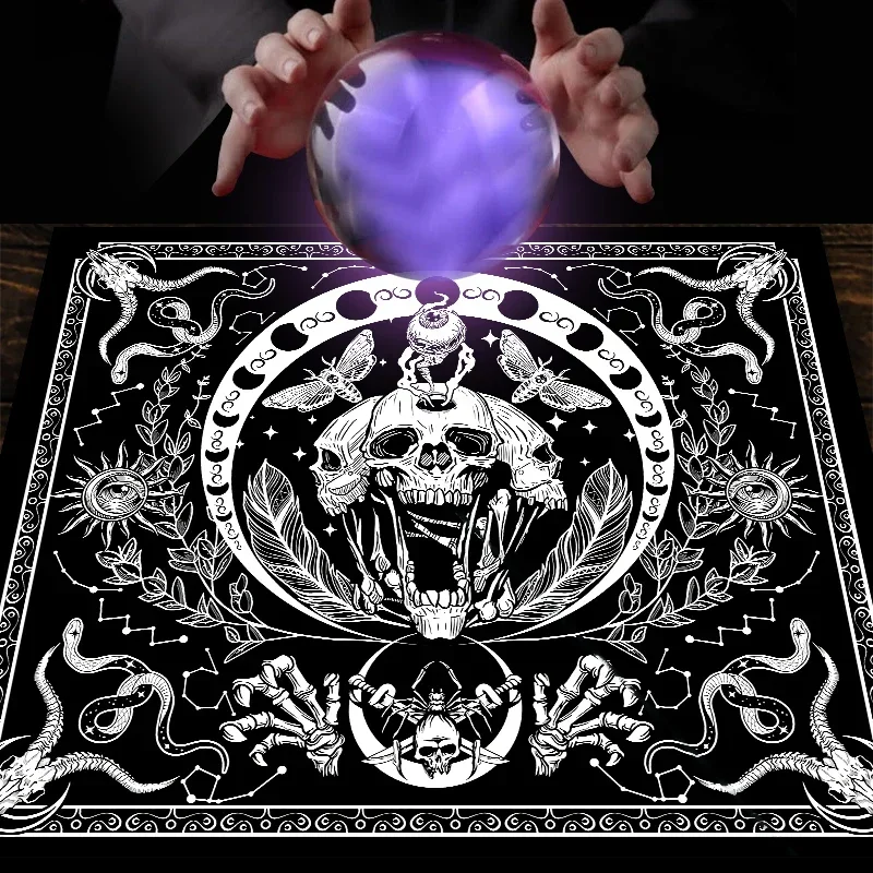 Tarot Cloth Skull Moth Moon Phase Velvet Cloth Fortune Telling Board Game Mat Polyester Printed Home Decor Altar Cloth