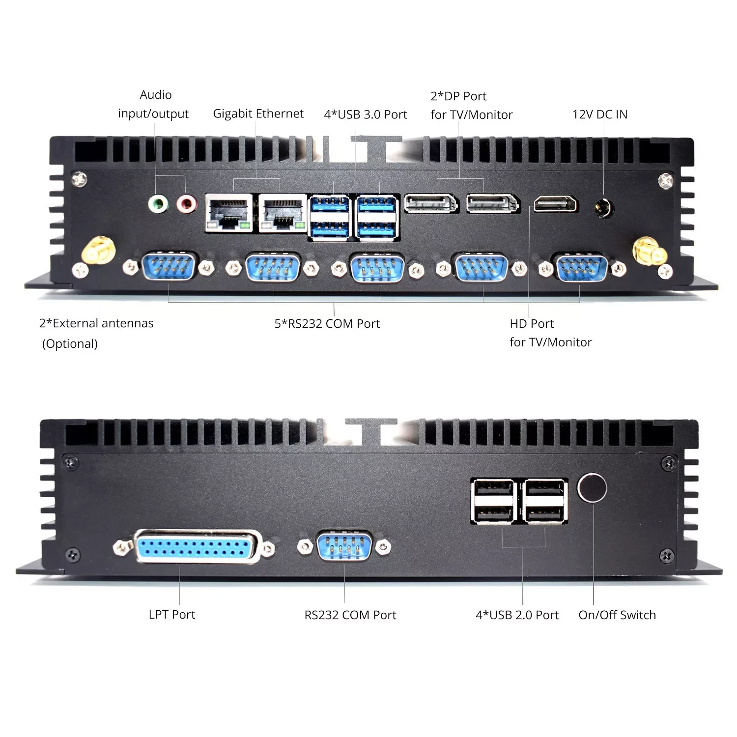 Cheap Hot Sale Industrial Fanless Core I7 Win 10 Desktop Triple Display Mini PC Stock 64GB HYSTOU
