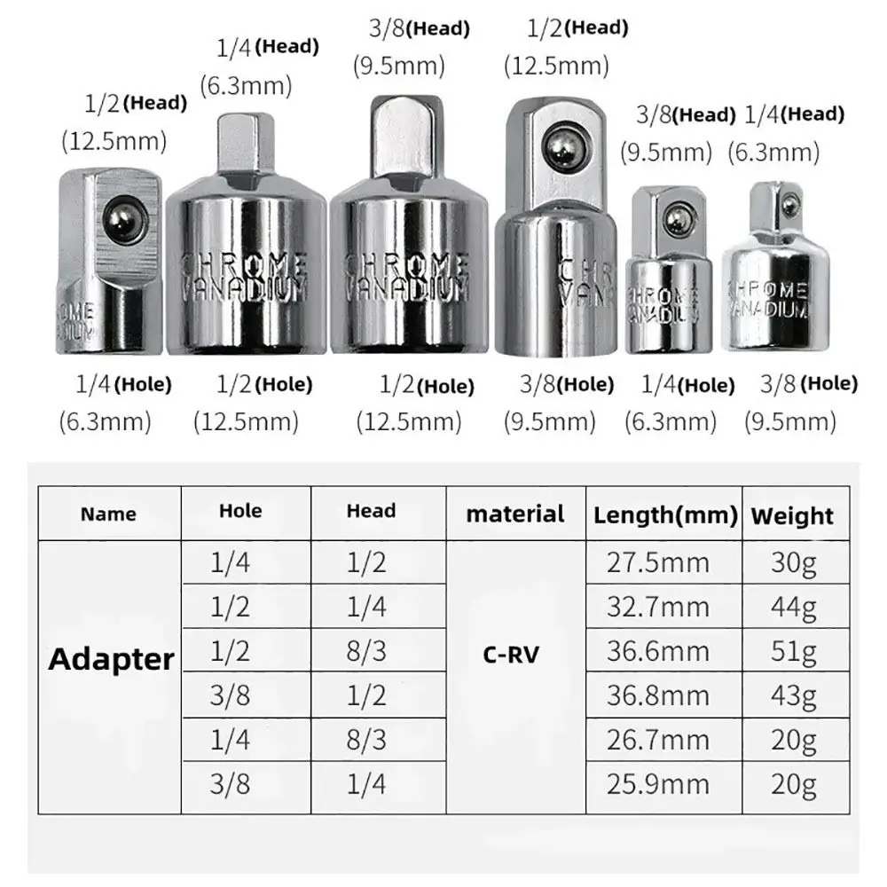 1Pcs Head Adapter Socket Adapter 1/4 3/8 1/2 Inch Wrench Adapter Part Ratchet Wrench Sleeve Female To Male