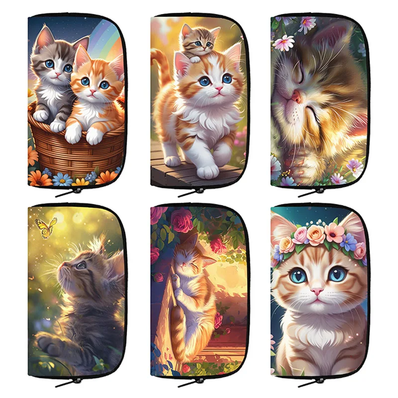 

Cute Flower Cat Wallets Kawaii Baby Kitten Cats Credit Card Holder Long Wallet for Women Small Storage Bags Purse Clutch Bag