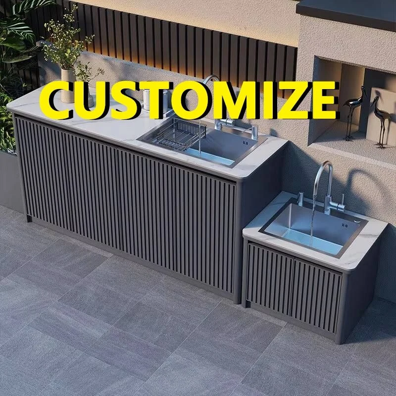 Any Size Custom Premium Aluminum Storage Cabinet With Sink Water Resistant Rustproof Patio Backyard Multi Scene Home Organizer