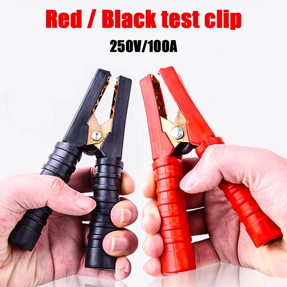 

2pcs Car Alligator Clips Battery Clamps Crocodile Clip 100A Red / Black Length 90mm jacket electric bottle clamp power test clip