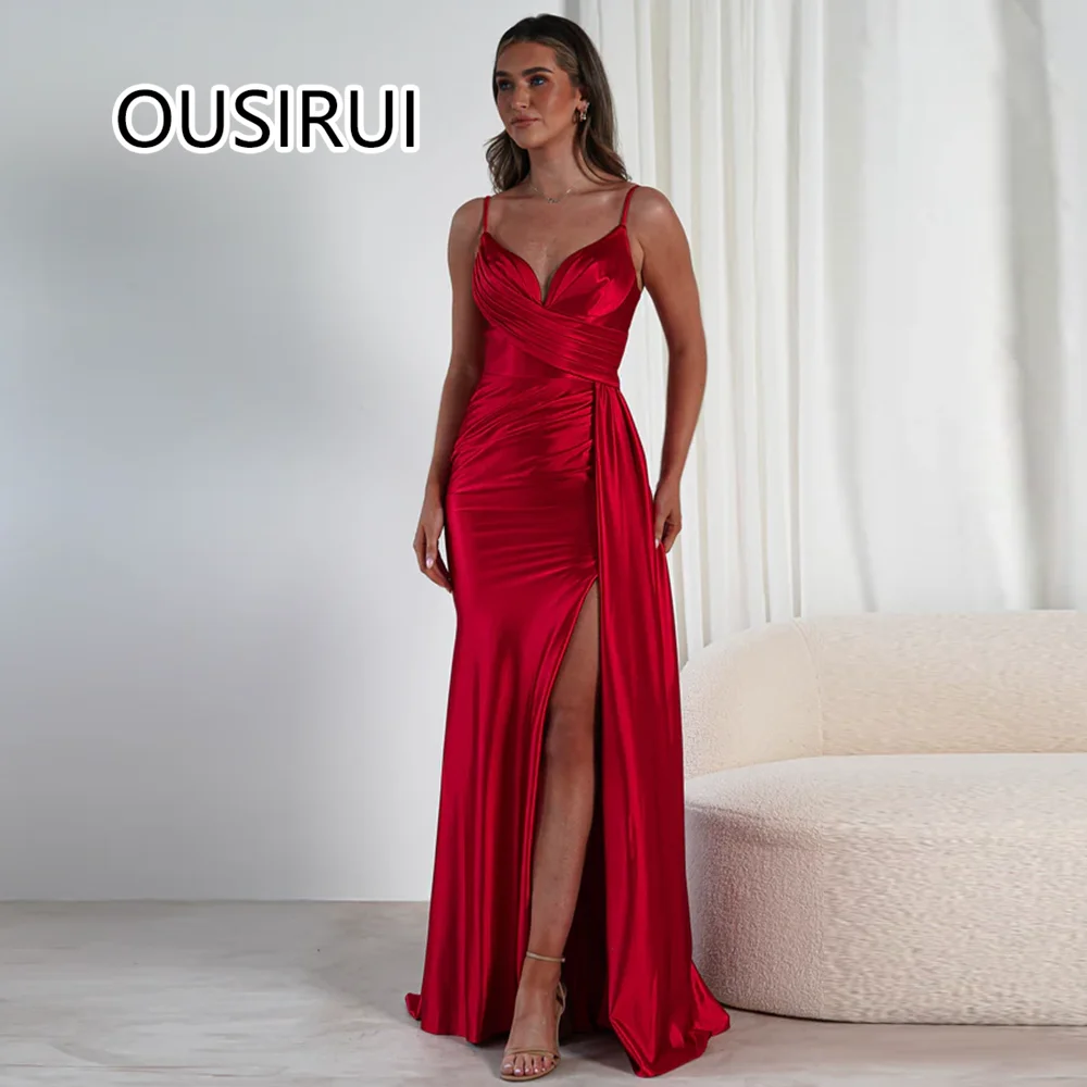 

Плиссированное платье на бретельках Saitn, сексуальное вечернее арабское платье с открытой спиной и разрезом по бокам, платье для выпускного вечера на заказ