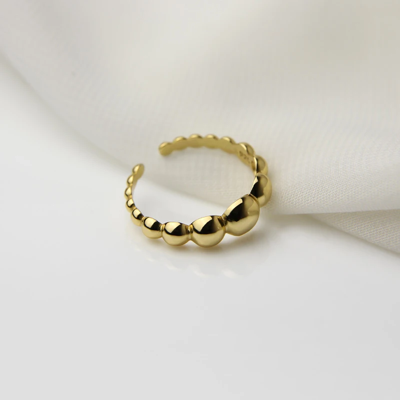 Minimalist Geometric Glossy Round Bead Gold Thai Silver Color Adjustable Rings For Women Mens Spoon Asymmetric Jewelry